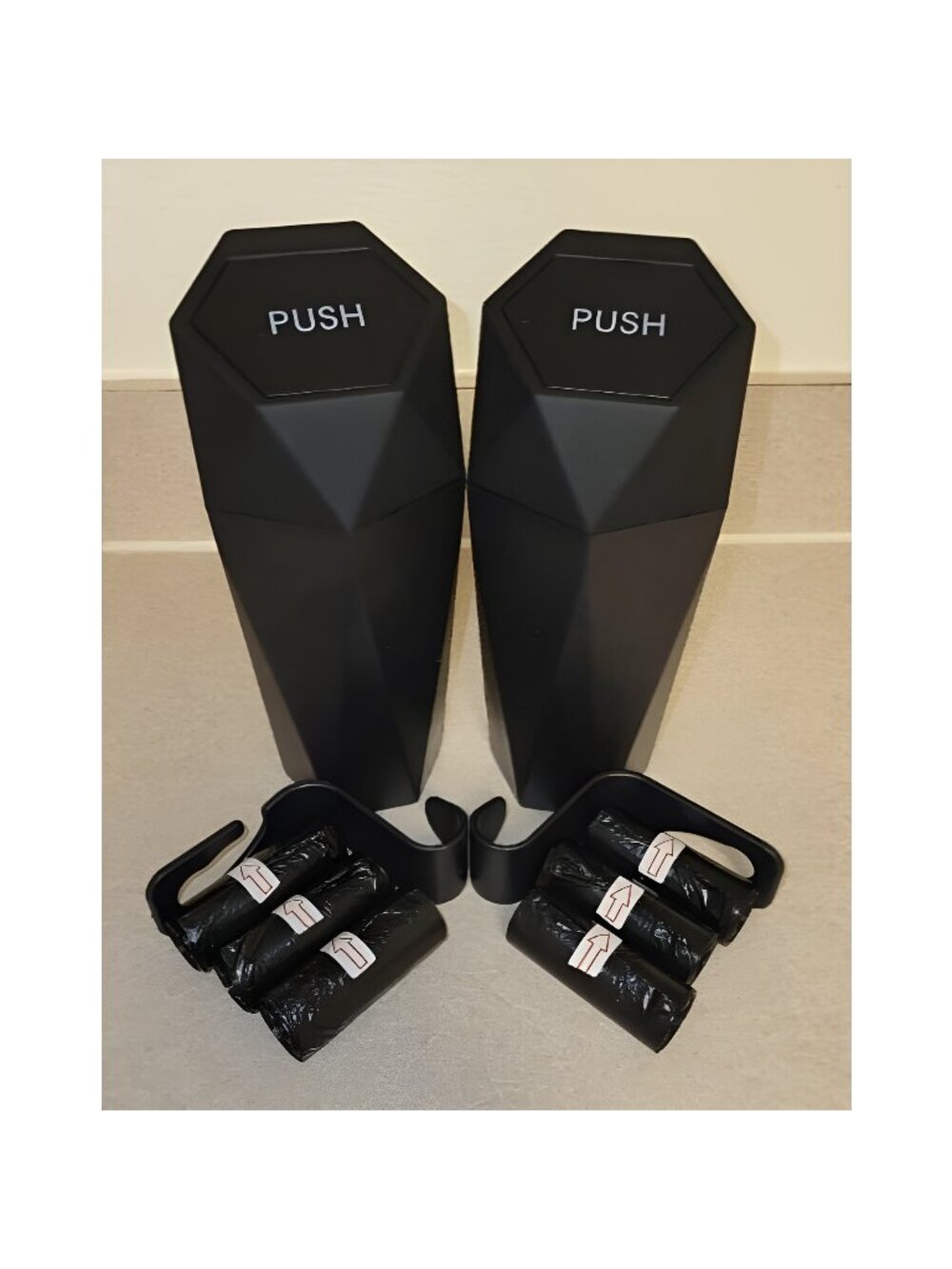 Car Cup Holder Trash Can, Leakproof Mini Trash with Lid and 90 Bags, 2 Pack